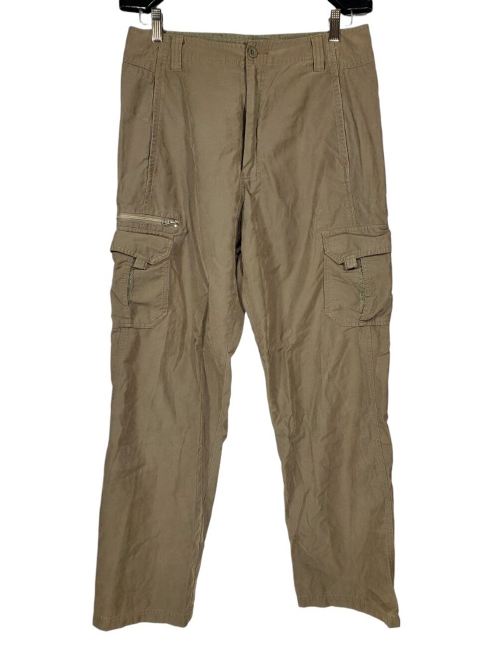 REI Cargo Hiking Pants Men's 32x32 Cotton Nylon Blend Taupe Green Herringbone